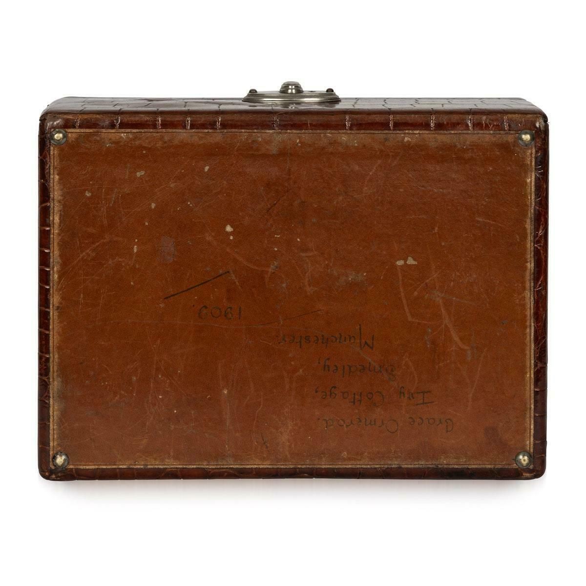 photo for sale 20th Century British Made Crocodile Travel Overnight Vanity Case, C.1900