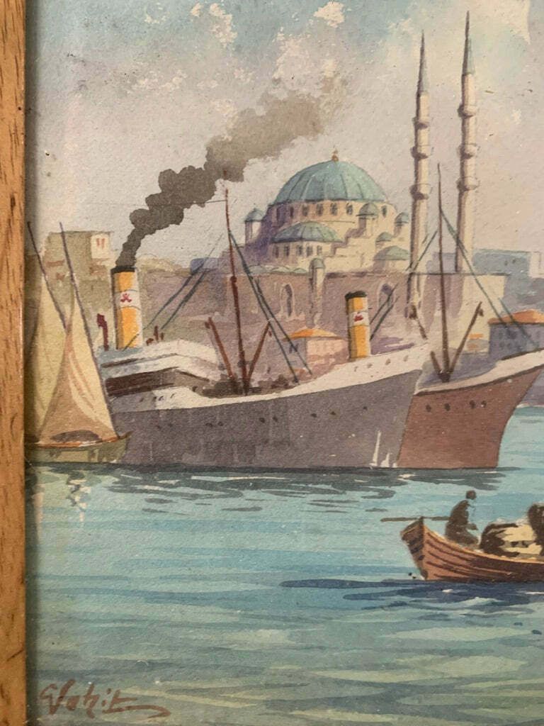 Pair Of 1950s Oriental Marine Watercolors photo Art