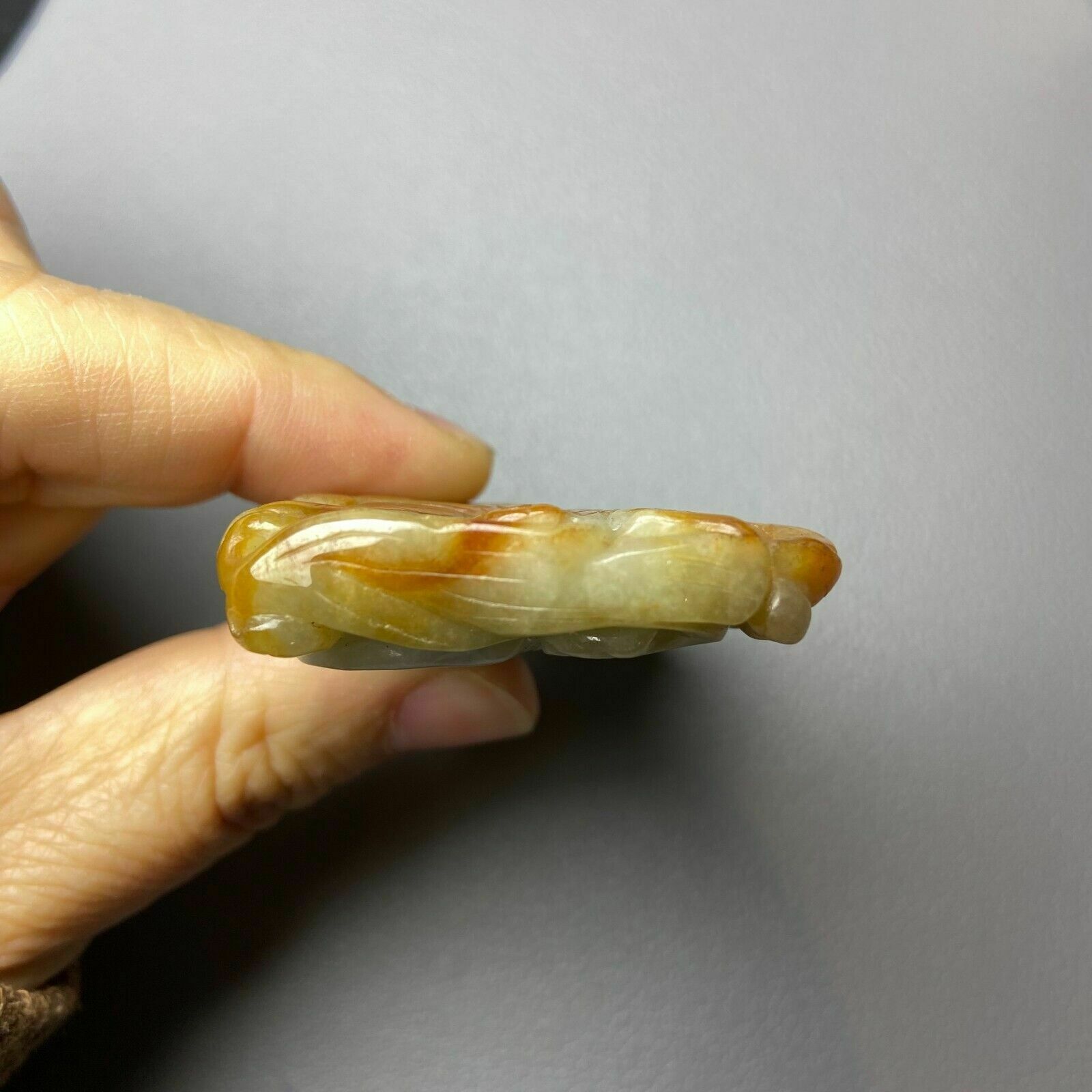 Antique Chinese Grade A Yellow Green Jadeite Jade Pendant Figure Carved Baby And photo vinterior