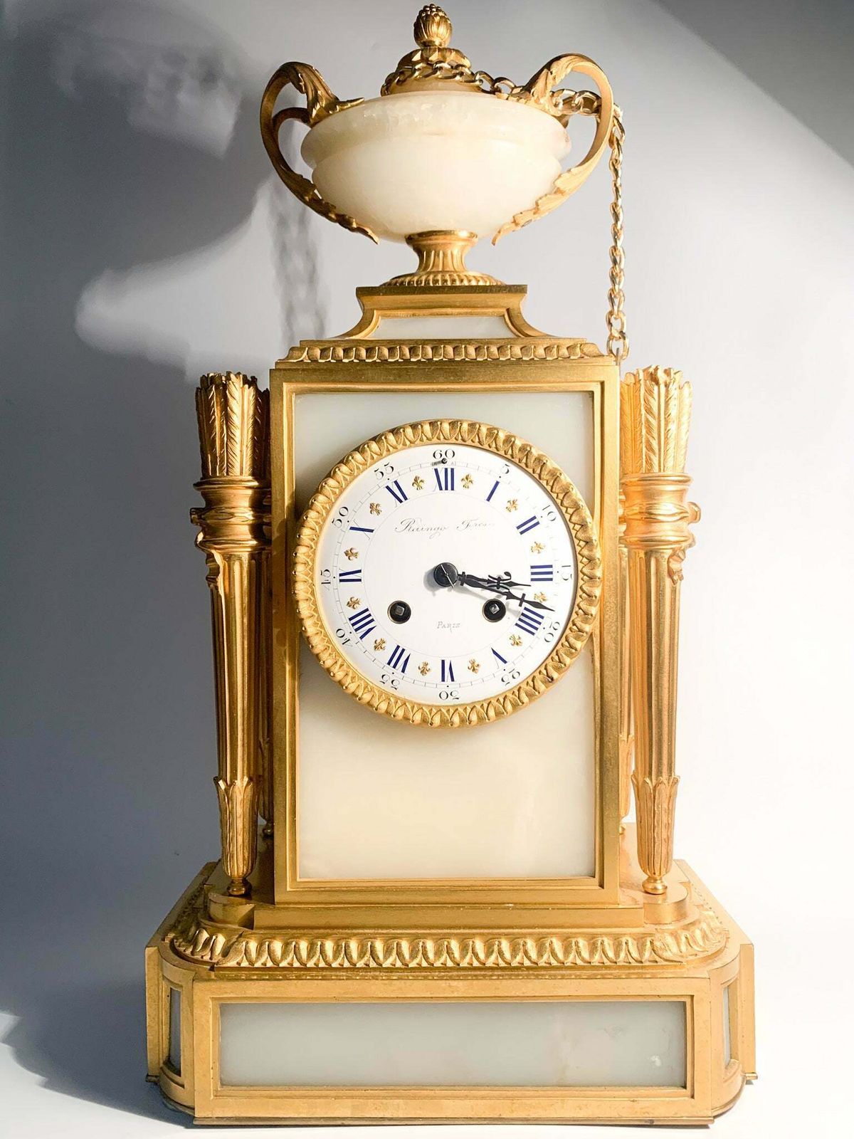 Raingo Frères Louis XVI Style Table Clock In Alabaster And Gilt Bronze From 1800