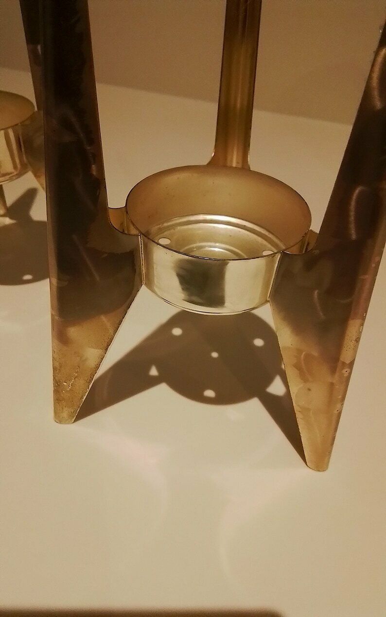 Vintage Quist Glass And Metal Stamped Candlestick Holders, Tealigh Holders, Pair Of Glass Candlesticks 23/246 photo Home Decor