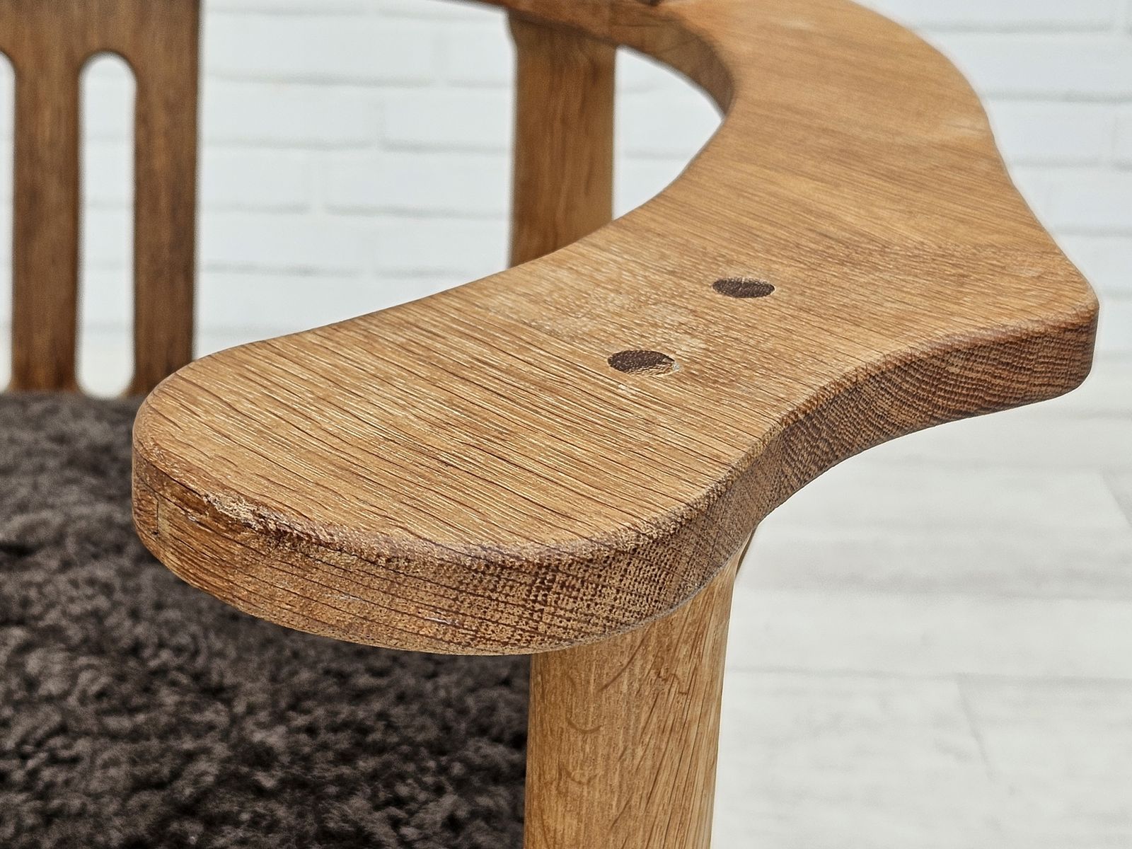 750.0 1950s, Danish Design, Reupholstered Armchair, New Zealand Sheepskin, Oak Wood. photo