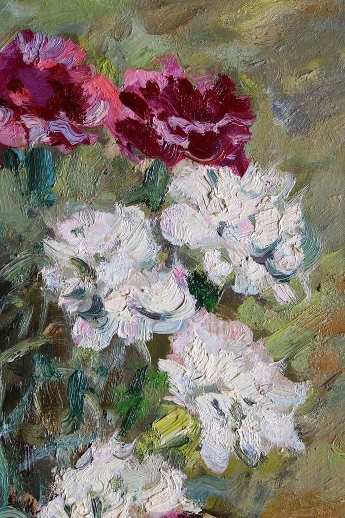 Edgars Vinters Carnations And Roses. 1990, Cardboard, Oil, 92x67 Cm photo for sale