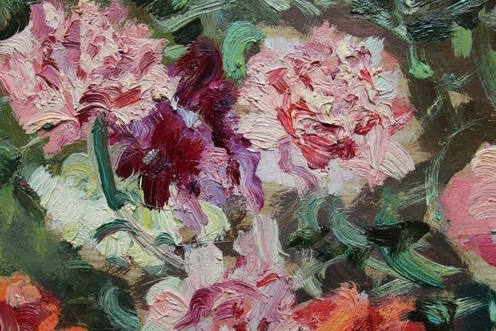 Edgars Vinters Carnations And Roses. 1990, Cardboard, Oil, 92x67 Cm photo Art