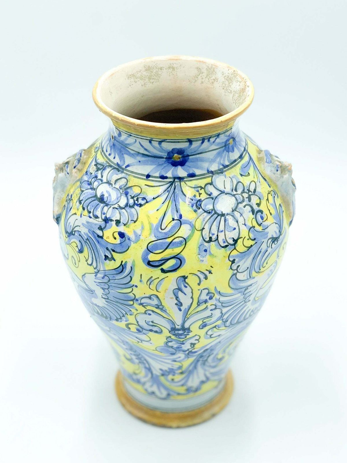 Blue And Yellow Italian Ceramic Vase From The 1940s photo for sale