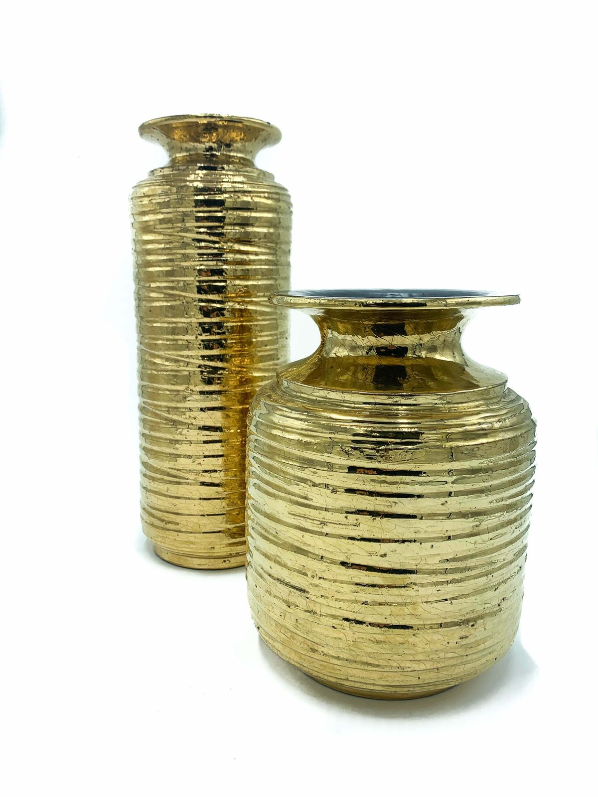 Pair Of Golden Ceramic Vases 1980