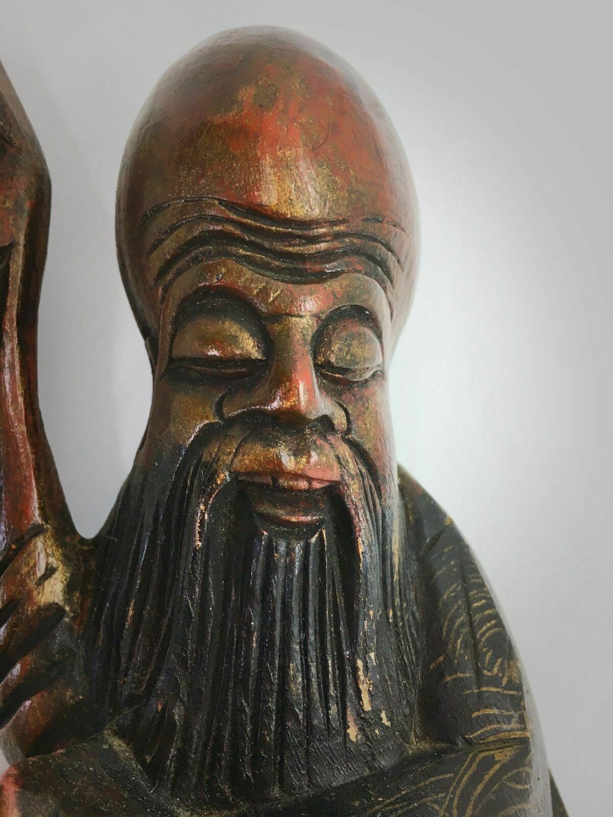 Antique Chinese/Oriental Copper Red With Black Lacquered And Gilt Root Wood Wise photo Home Decor
