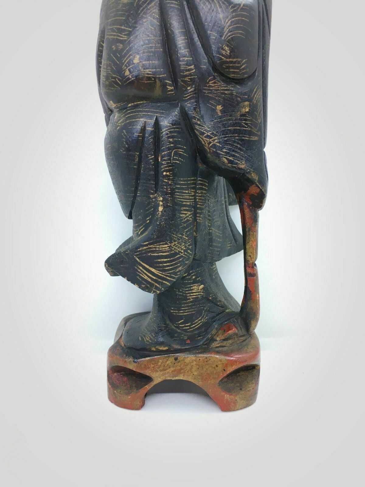 Antique Chinese/Oriental Copper Red With Black Lacquered And Gilt Root Wood Wise photo 269.0