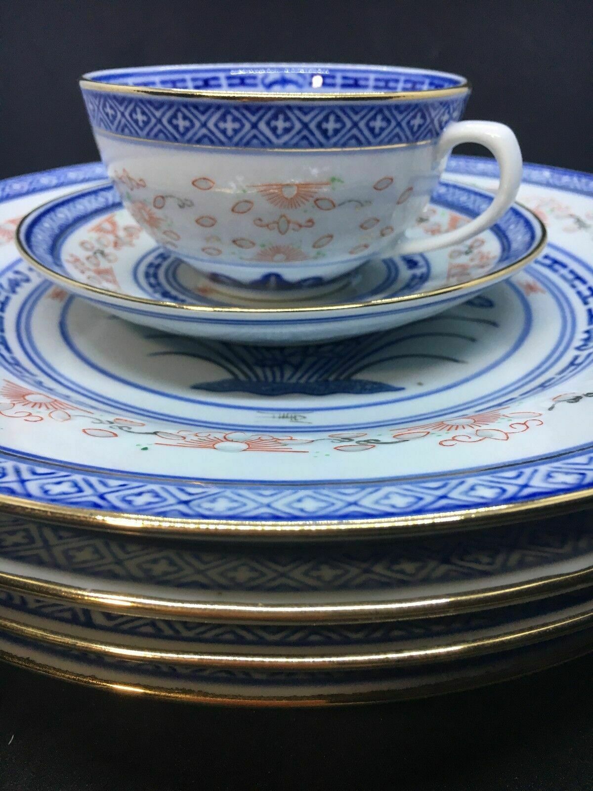 Vintage Chinese Flower And Rice Pattern Tea/Coffee Cup Set photo buy