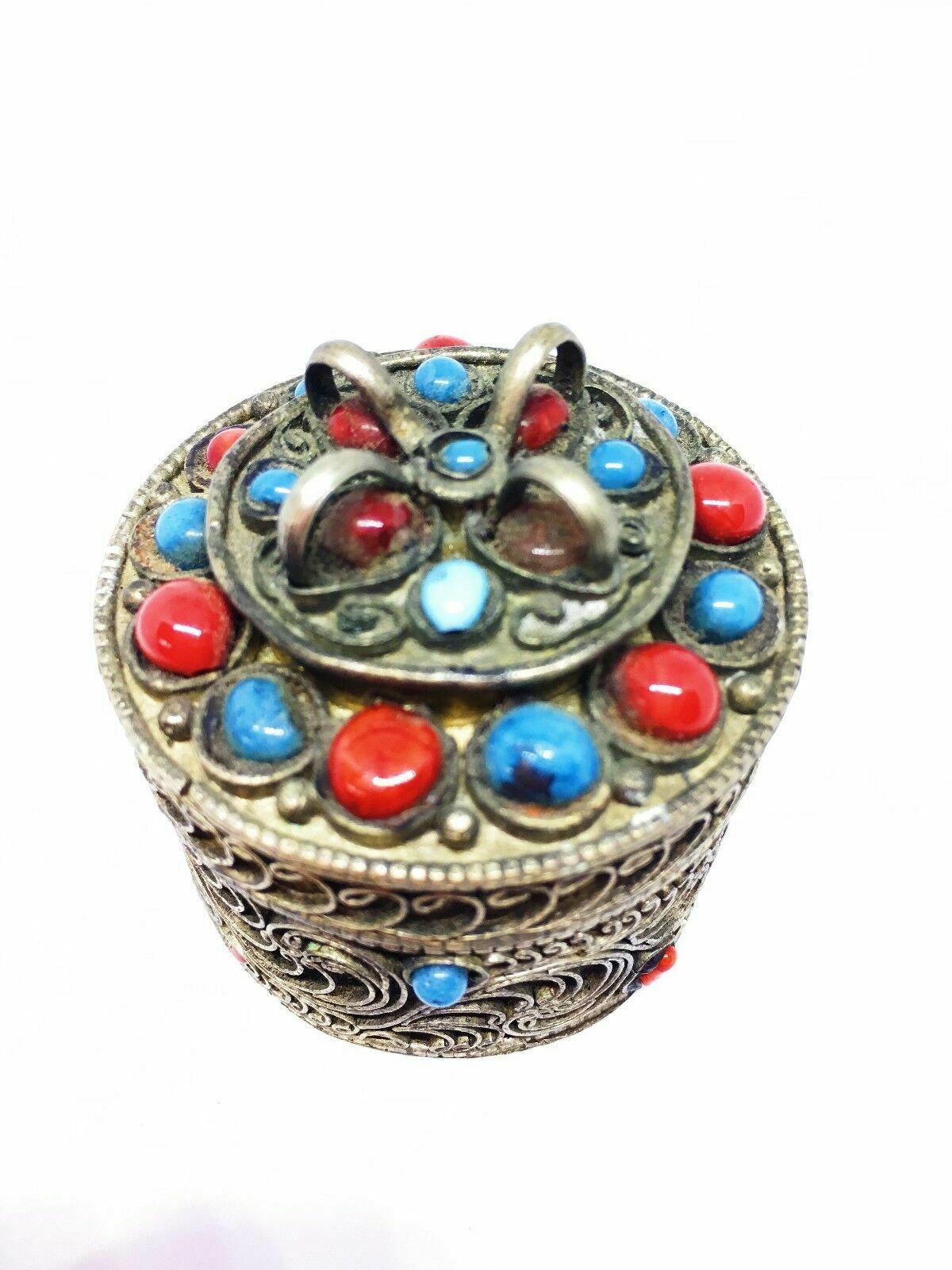 Antique Tibet Handmade Filigree Tibetan Silver Gaudencio Jewellery Box photo furniture
