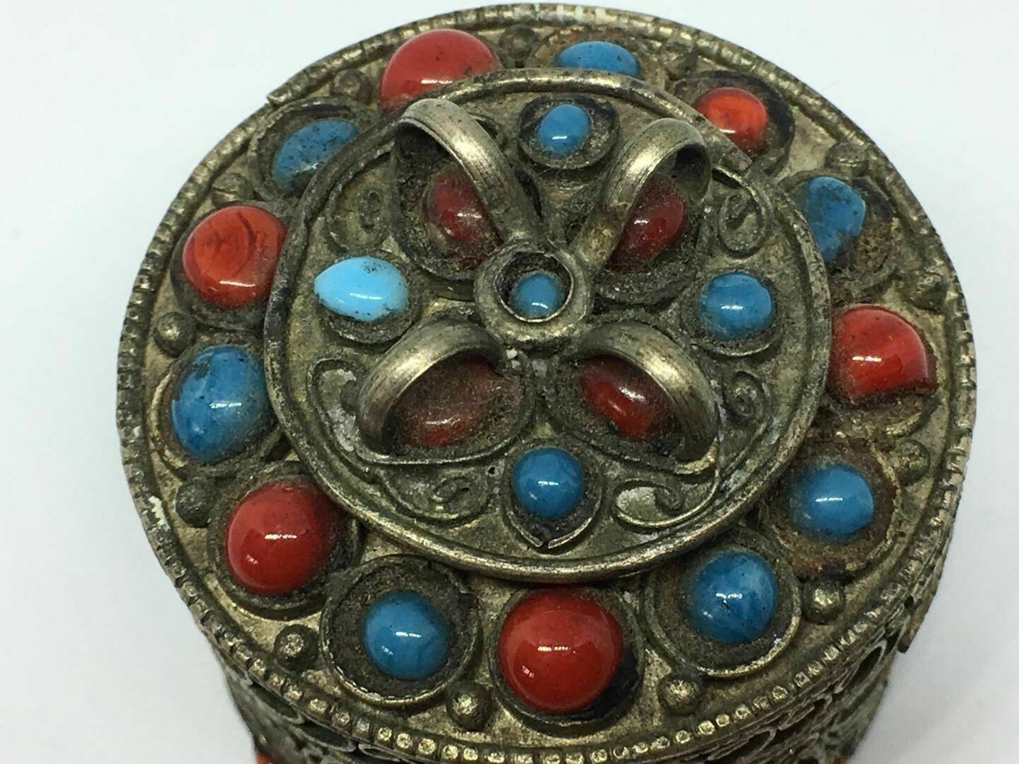 Antique Tibet Handmade Filigree Tibetan Silver Gaudencio Jewellery Box photo vintage