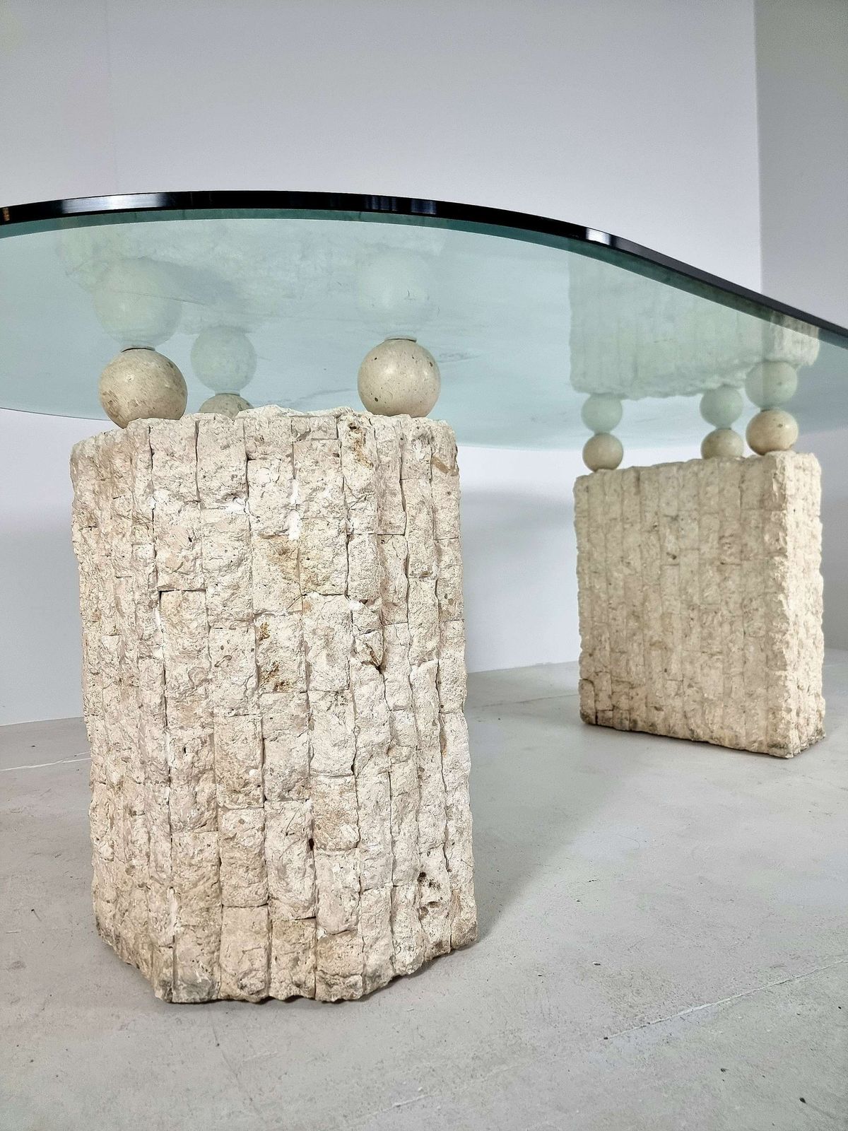 1980s Natural Mactan Stone Dining Table With Glass Top photo for sale