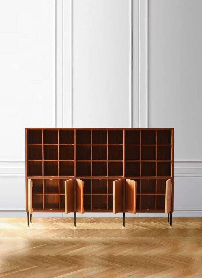 Wooden Credenza With Modular Shelves And Doors, Italy 1960 photo for sale