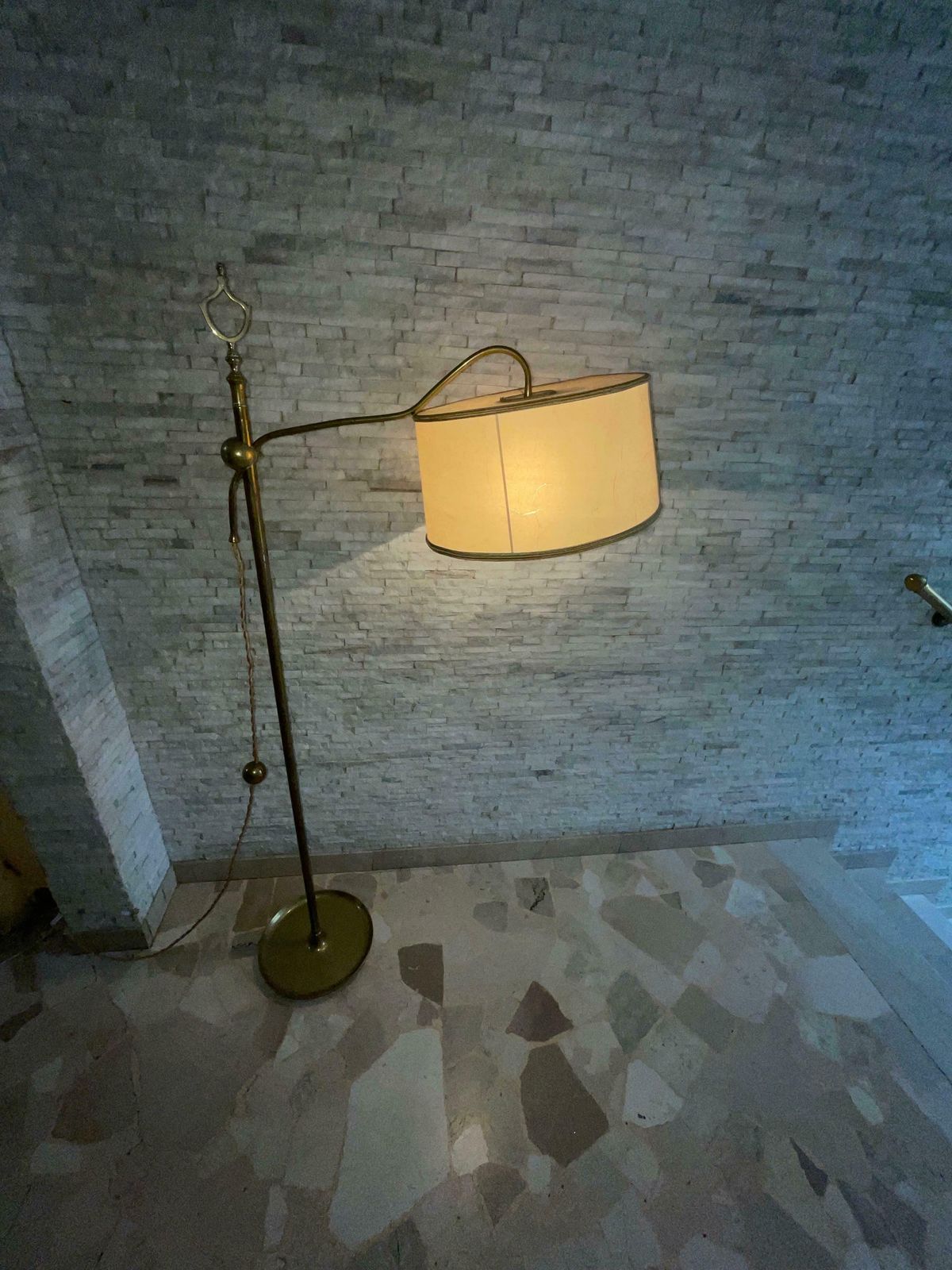 Stilnovo   Floor Lamp   Brass And Faux Parchment   1950s photo for sale