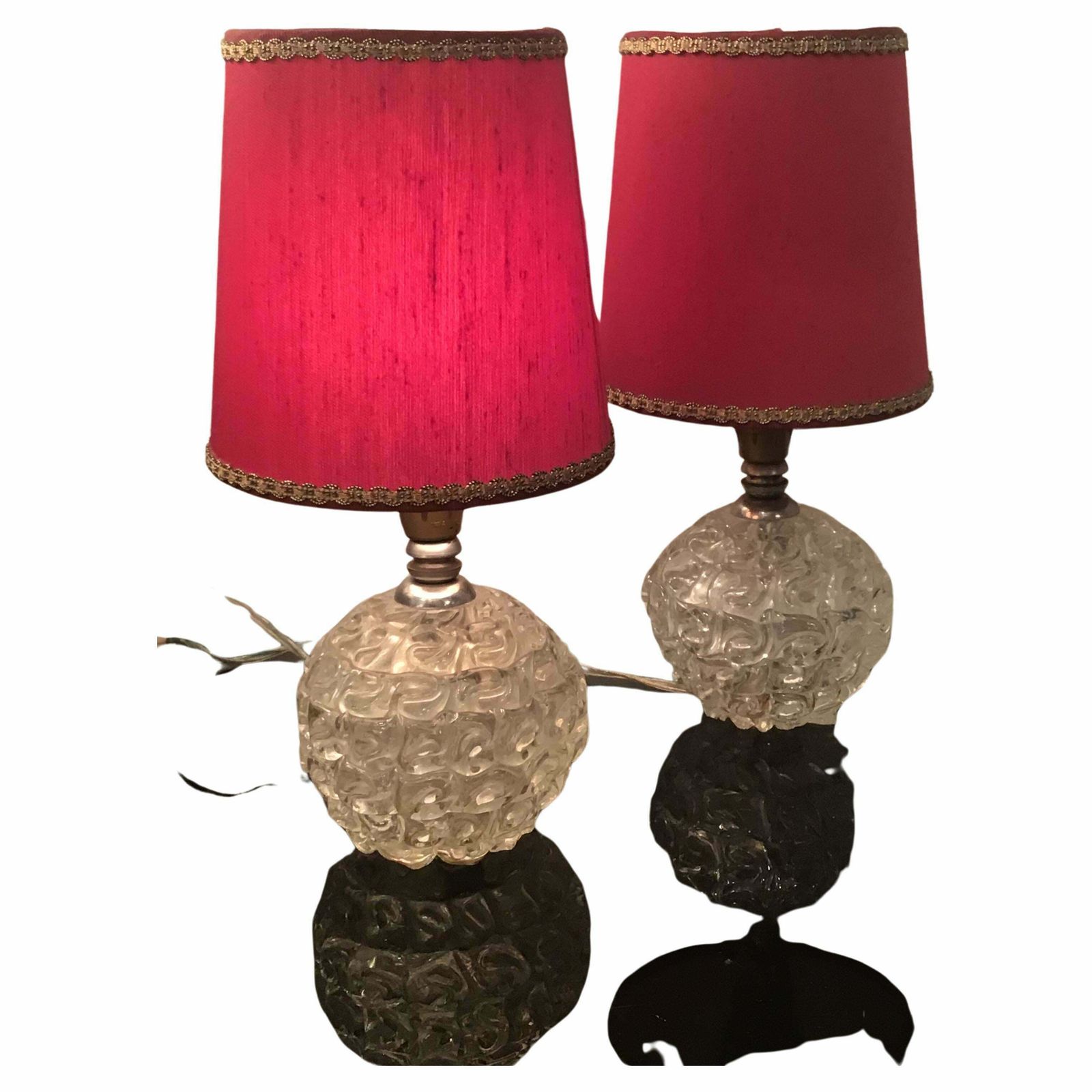Seguso Table Lamps Murano Glass Metal Crome Lampshade 1940 Italy
