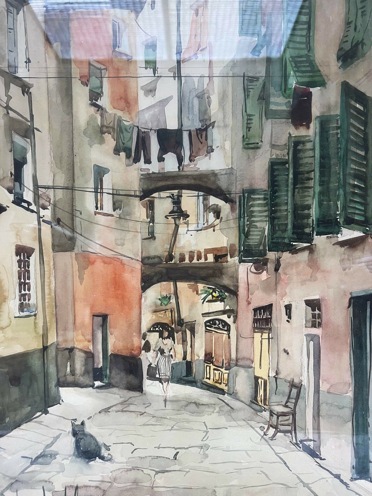 Watercolor Painting Of Vicolo Di Genova By Antonio Pridel, 1960s photo furniture
