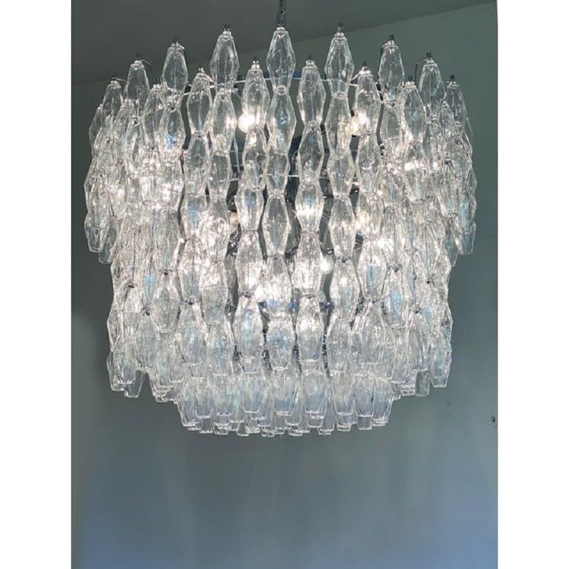 Contemporary Large Clear "Poliedri" Murano Glass Chandelier photo vinterior
