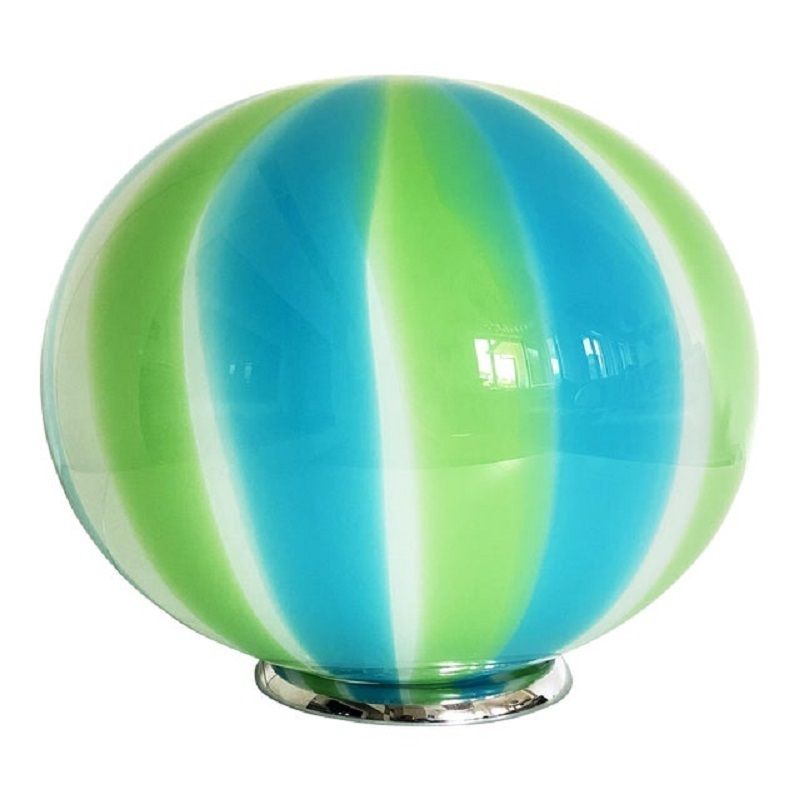 Contemporary Milky, Blue And Green Sphere Table Lamp In Murano Glass