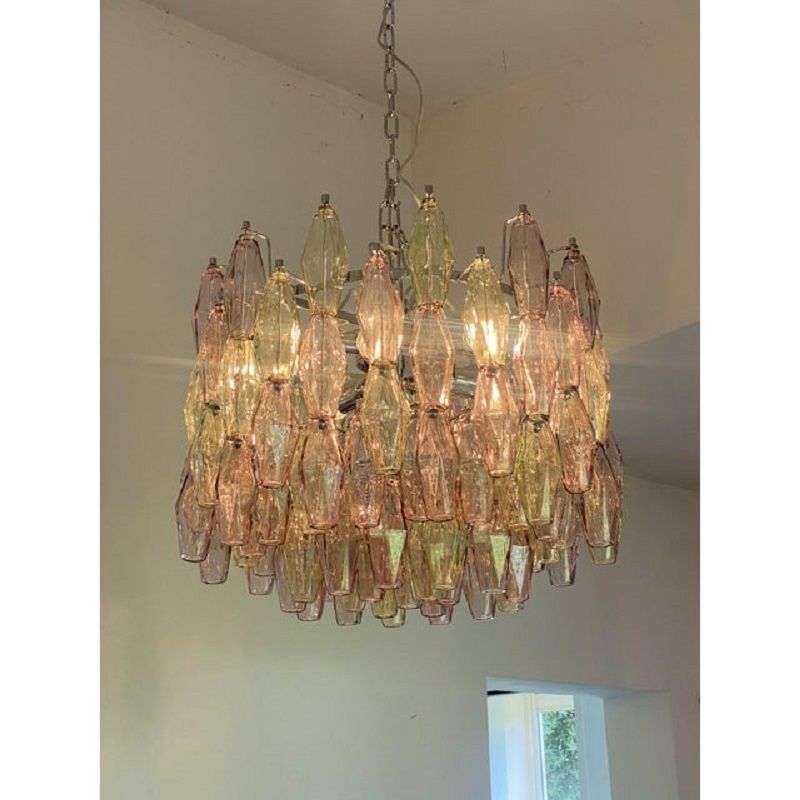 Contemporary Multicolor "Poliedri" Murano Glass Chandelier In Venini Style photo vintage