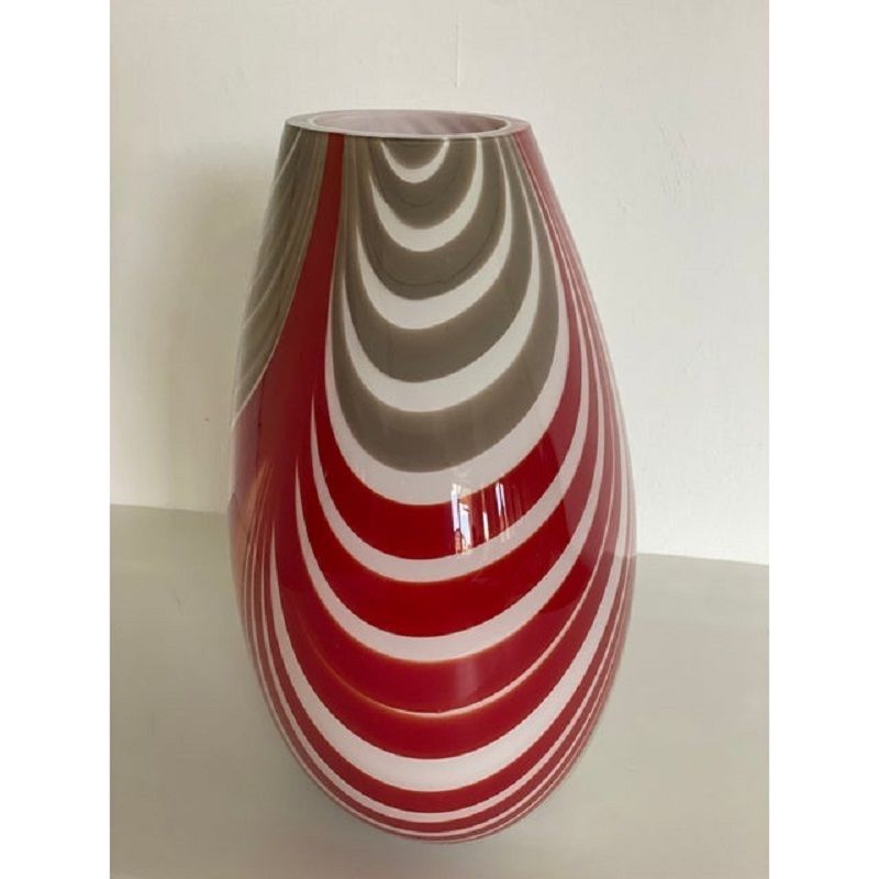 Contemporary Abstarct Vase In Milky White Murano Style Glass With Red And Beige Reeds photo Home Decor