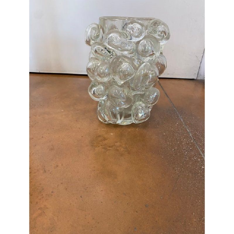 Contemporary Transparent Murano Glass Vase Hand Blown With Bubbles photo furniture