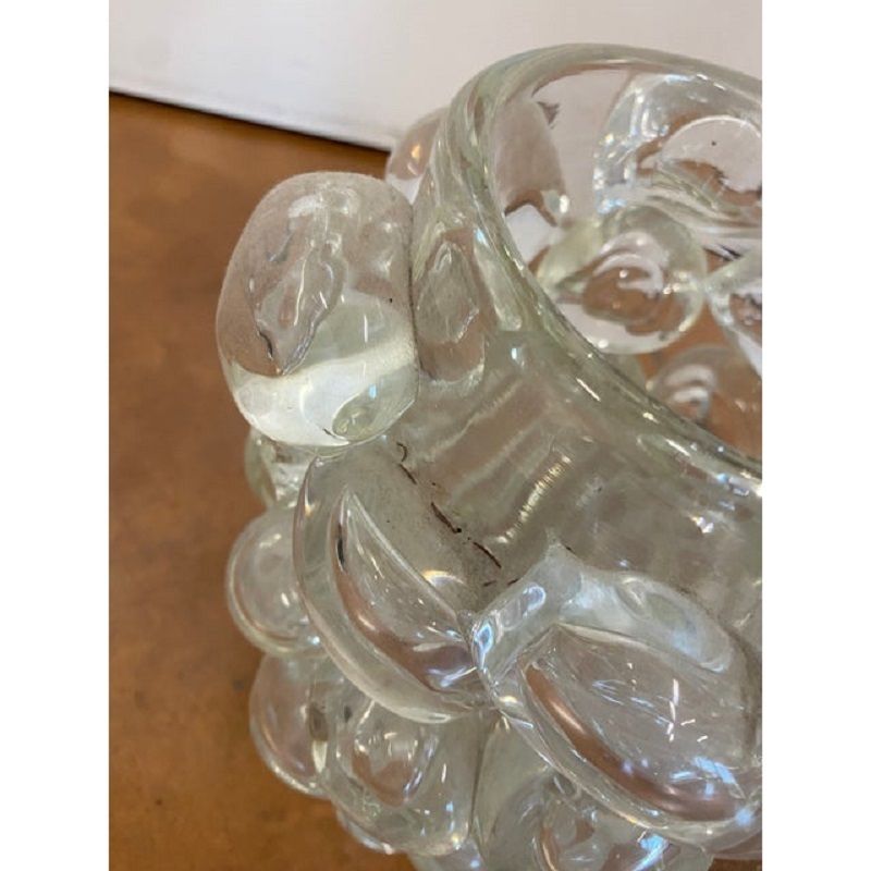 Contemporary Transparent Murano Glass Vase Hand Blown With Bubbles photo for sale
