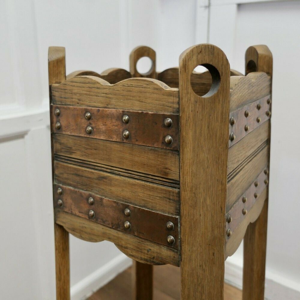 A Very Attractive Arts And Crafts Oak And Copper Jardinière, Plant Stand photo Home Decor
