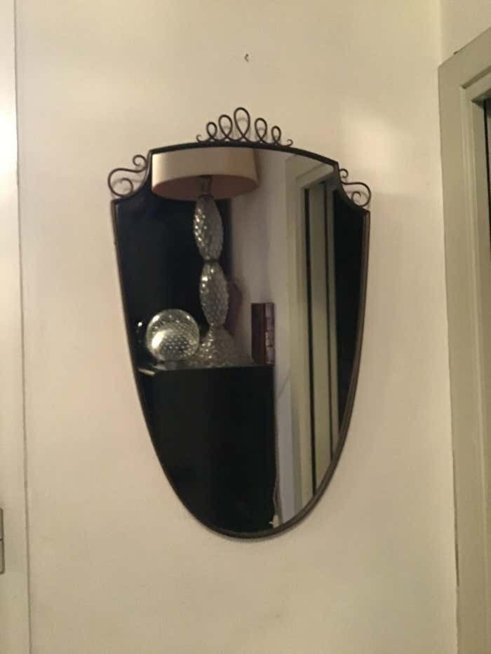 photo vintage Gio' Ponti Mirror Brass Wood Glass 1950 Italy