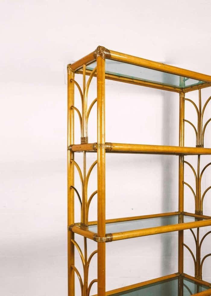 Bamboo Bookcase With Glass Shelves 1980s photo furniture