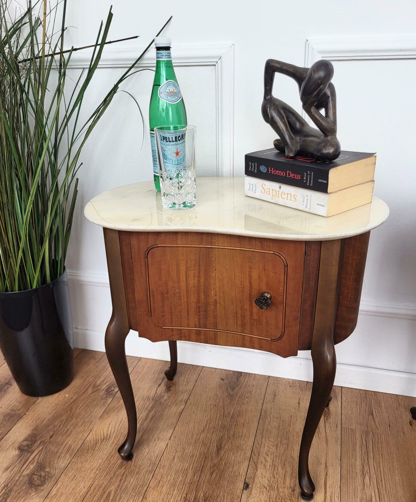Pair Of Italian Art Deco Kidney Shaped Night Stands Bedside Tables Marble Top photo furniture
