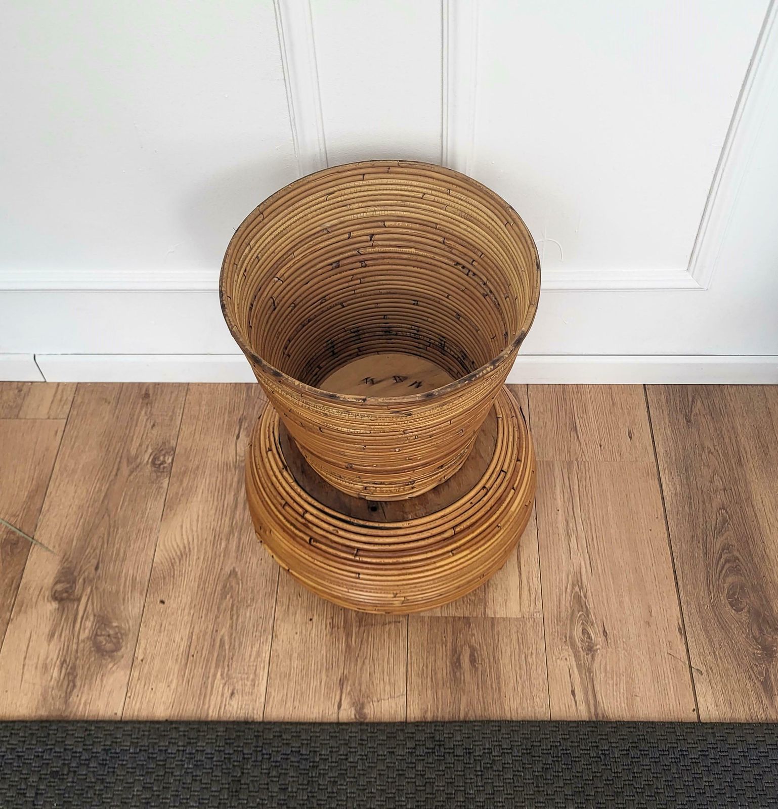 1960s Italian Designer Bamboo Rattan Bohemian Organic Vase photo 712.0