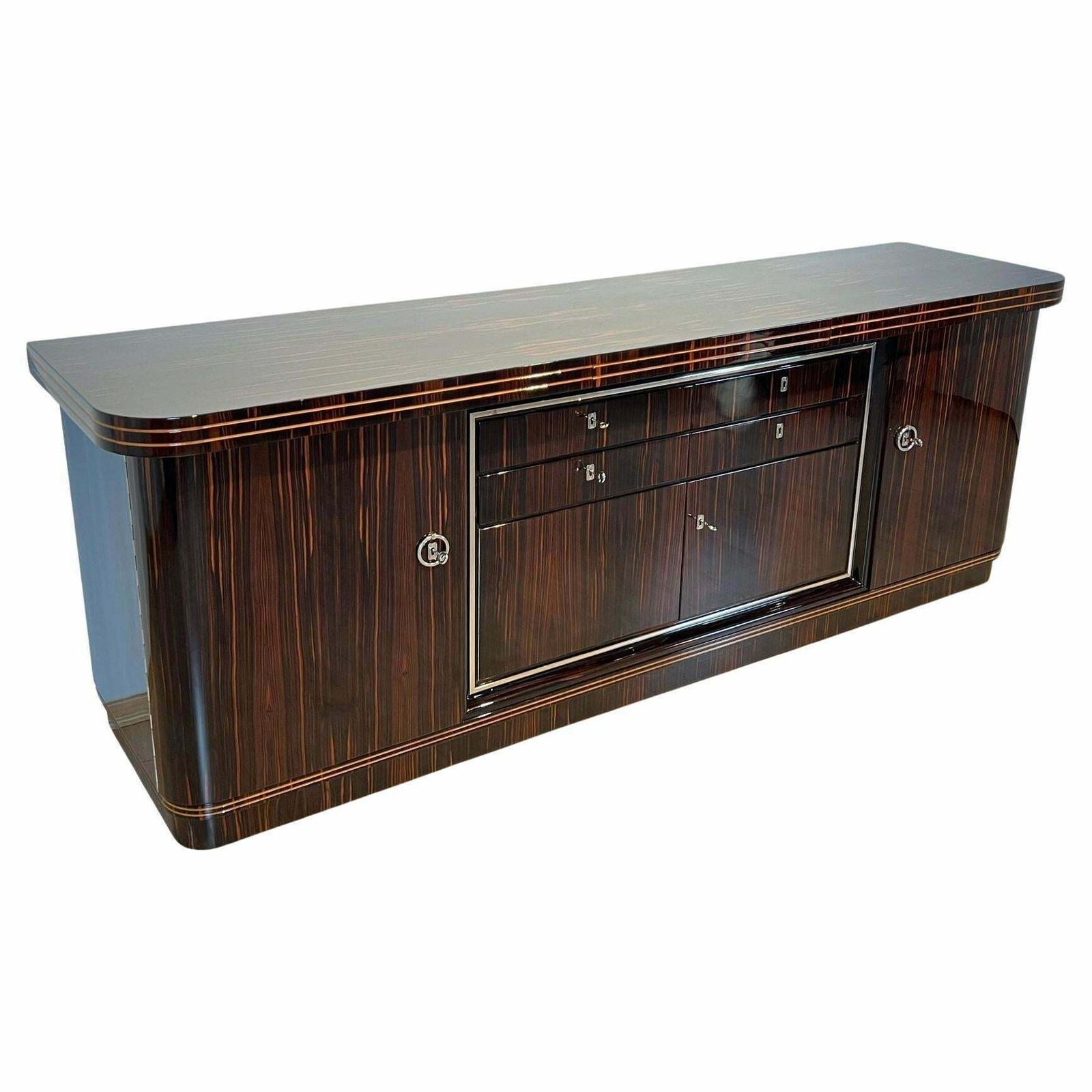 Large Art Deco Sideboard, Macassar Ebony, Maple, Chrome, France Circa 1930