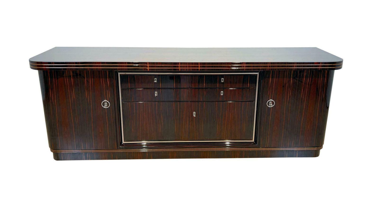 Large Art Deco Sideboard, Macassar Ebony, Maple, Chrome, France Circa 1930 photo furniture