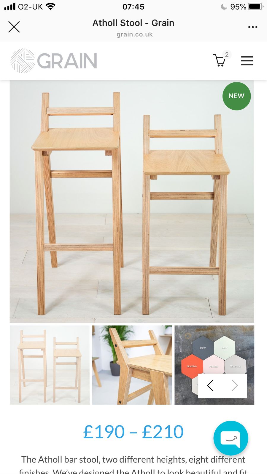 Designer Grain, London Pair Of Ply Bar Stools With Beige Seat  Rrp £210 Each photo 250.0