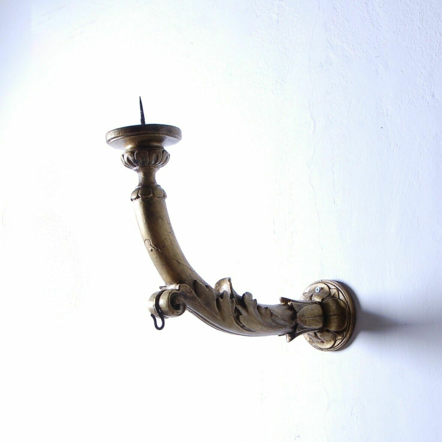 Old Wall Candle Holder From The 19th Century With An Ecclesiastical Gilded Wooden Arm photo Home Decor