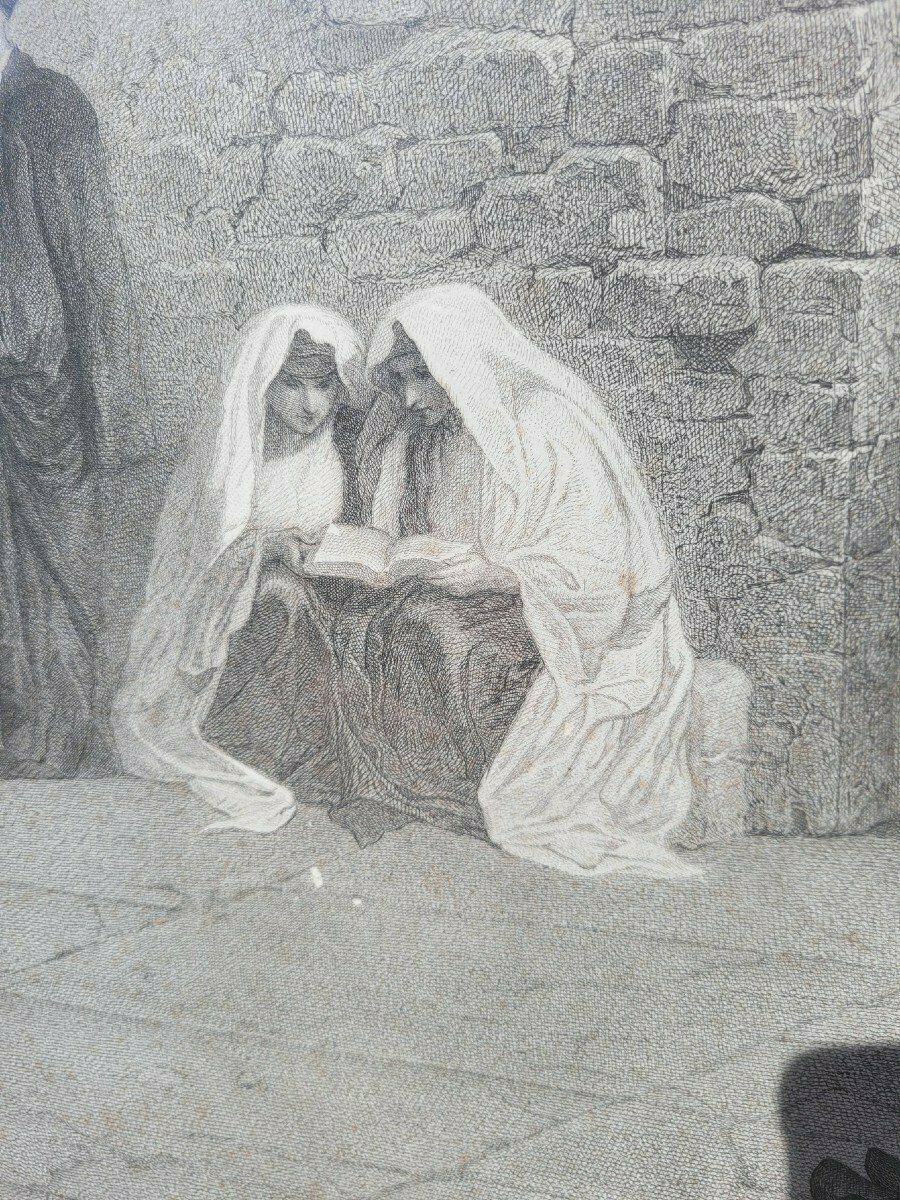The Jews In Front Of Solomon's Wall, Framed Engraving, Alexandre Bida, 19th Century photo vintage