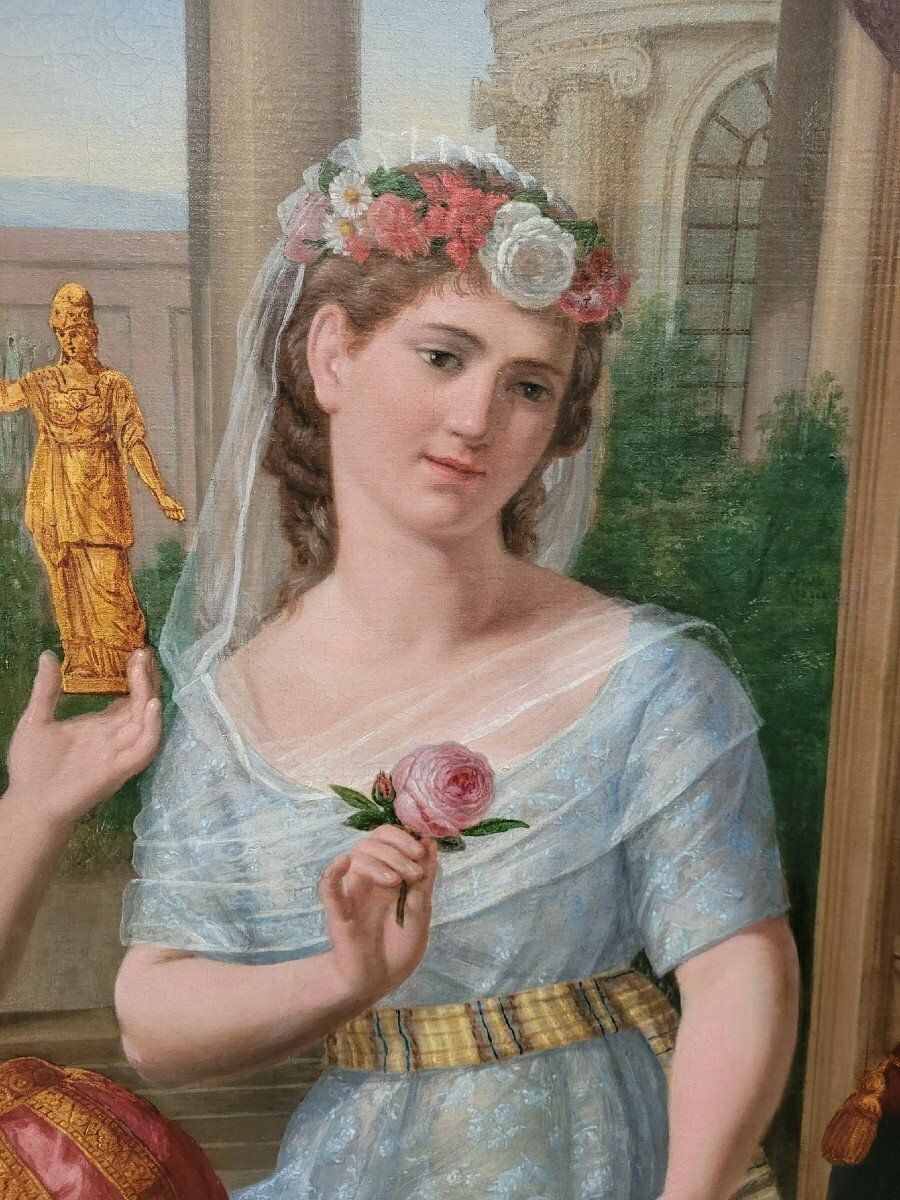 Beautiful Ladies, Large 214 Cm Oil On Canvas, 19th Century photo for sale