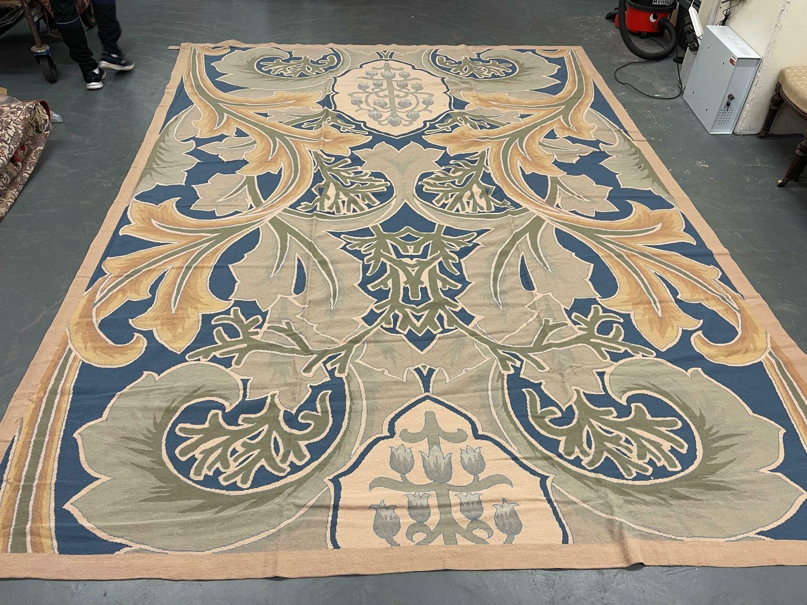 Botanical Green Rug Art Nouveau Carpet Aubusson Rug Handwoven Wool Needlepoint photo furniture