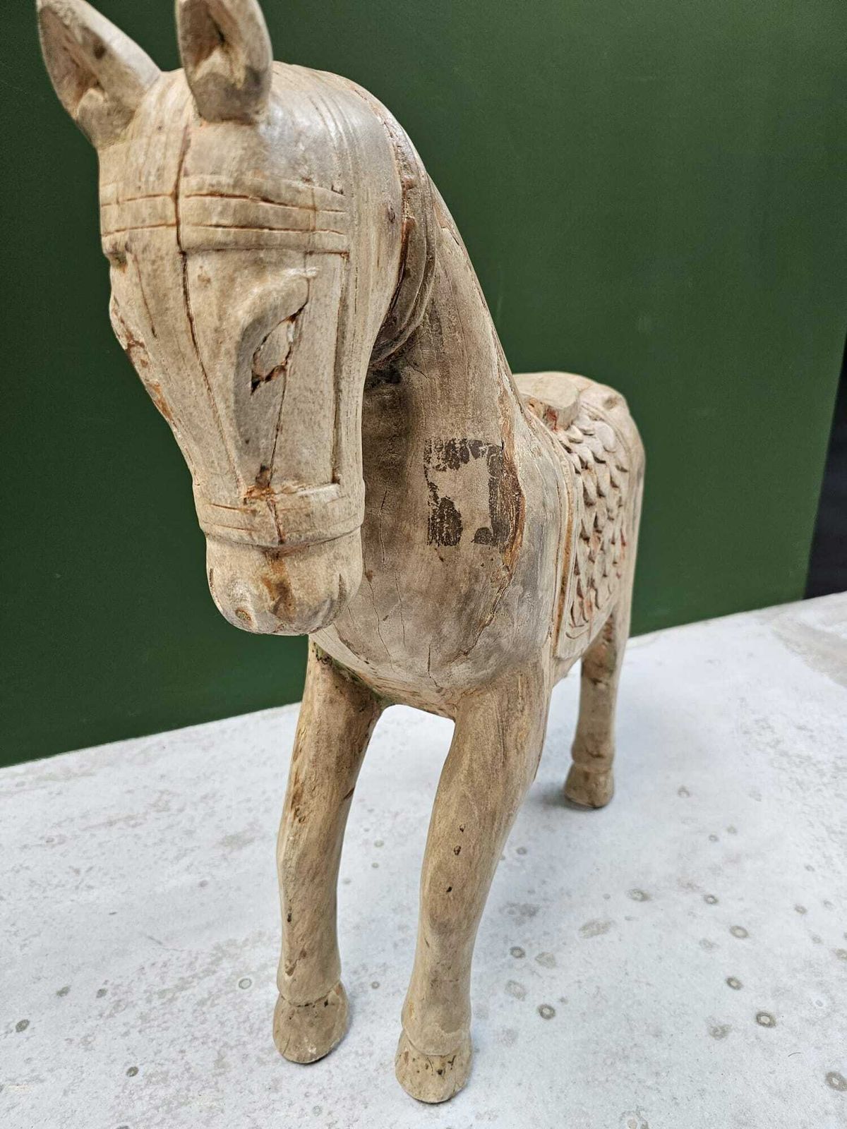Vintage Indian Hand Crafted Wooden Horse Figurine – Hand Painted Mango Wood, Late 20th Century – Exquisite Folk Art, Collectible Home Decor photo furniture