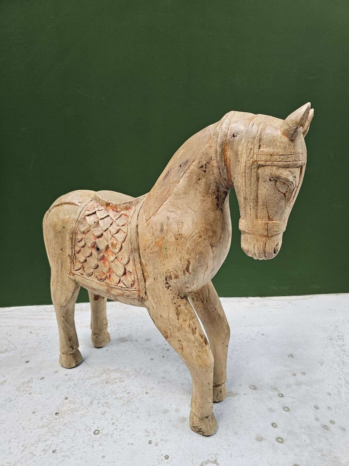 Vintage Indian Hand Crafted Wooden Horse Figurine – Hand Painted Mango Wood, Late 20th Century – Exquisite Folk Art, Collectible Home Decor photo buy
