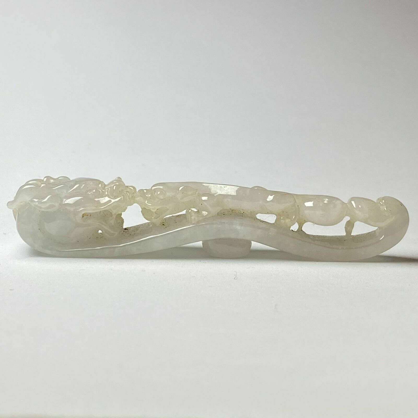Antique Chinese White Jade Icy Jadeite Jade Dragon Belt Hook