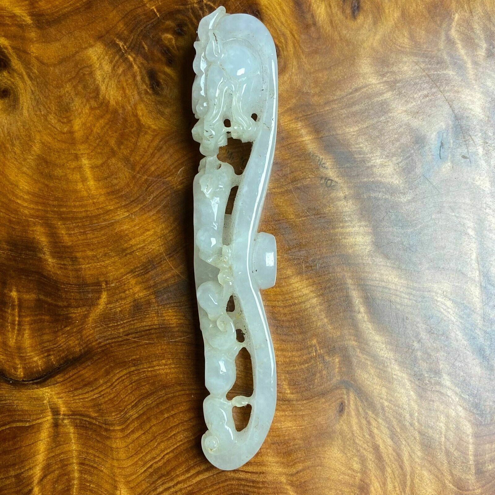 Antique Chinese White Jade Icy Jadeite Jade Dragon Belt Hook photo for sale