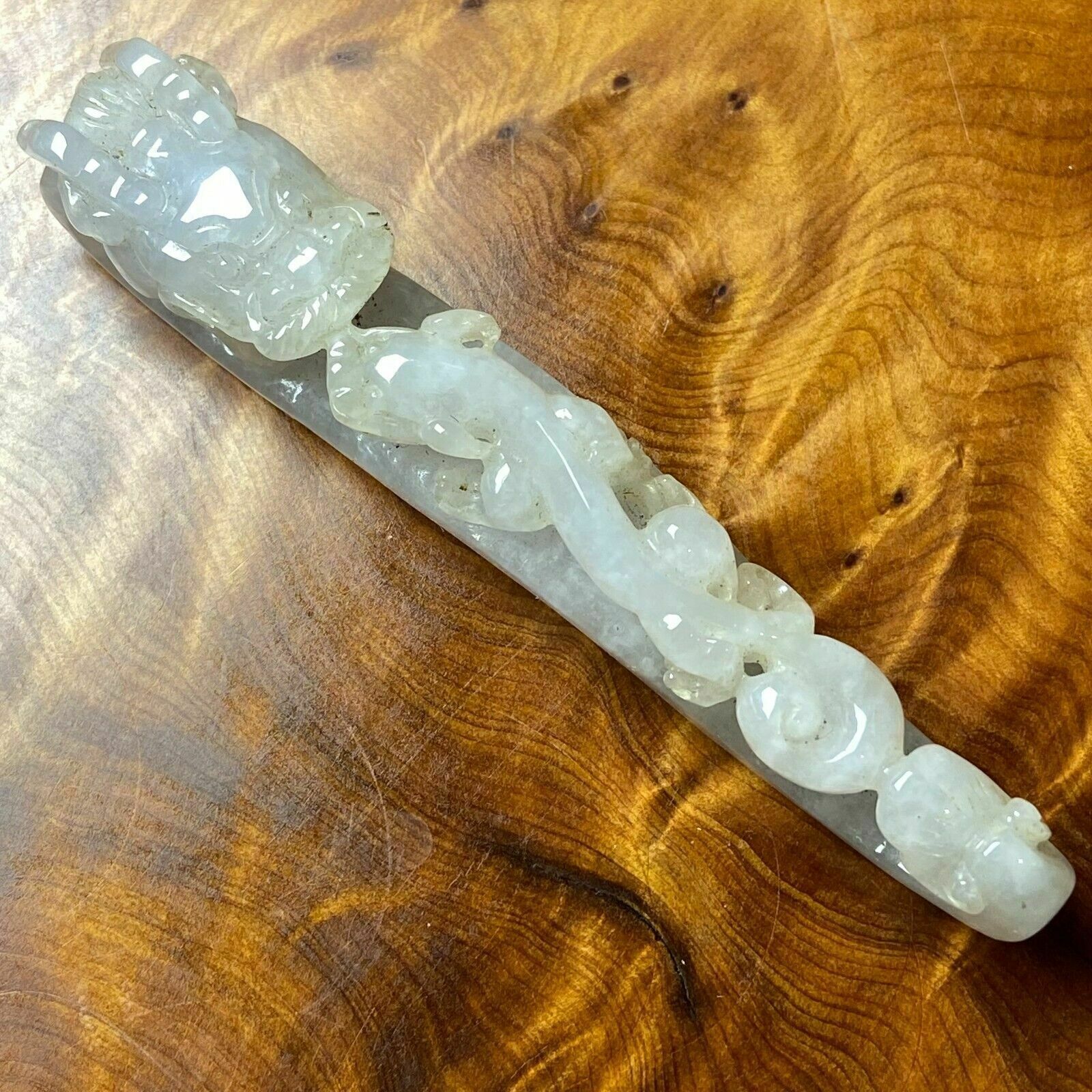 Antique Chinese White Jade Icy Jadeite Jade Dragon Belt Hook photo Home Decor