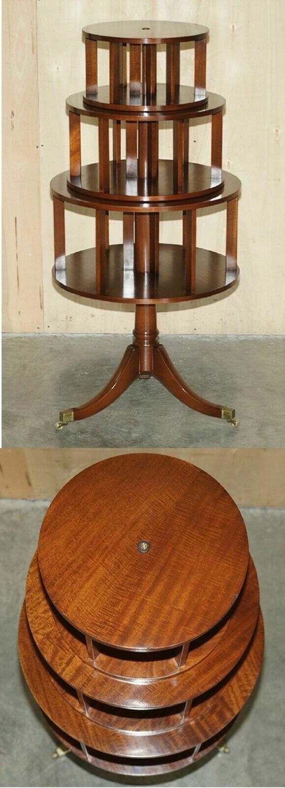 148cm Tall Restored Regency Style Revolving Mahogany Library Bookcase Table