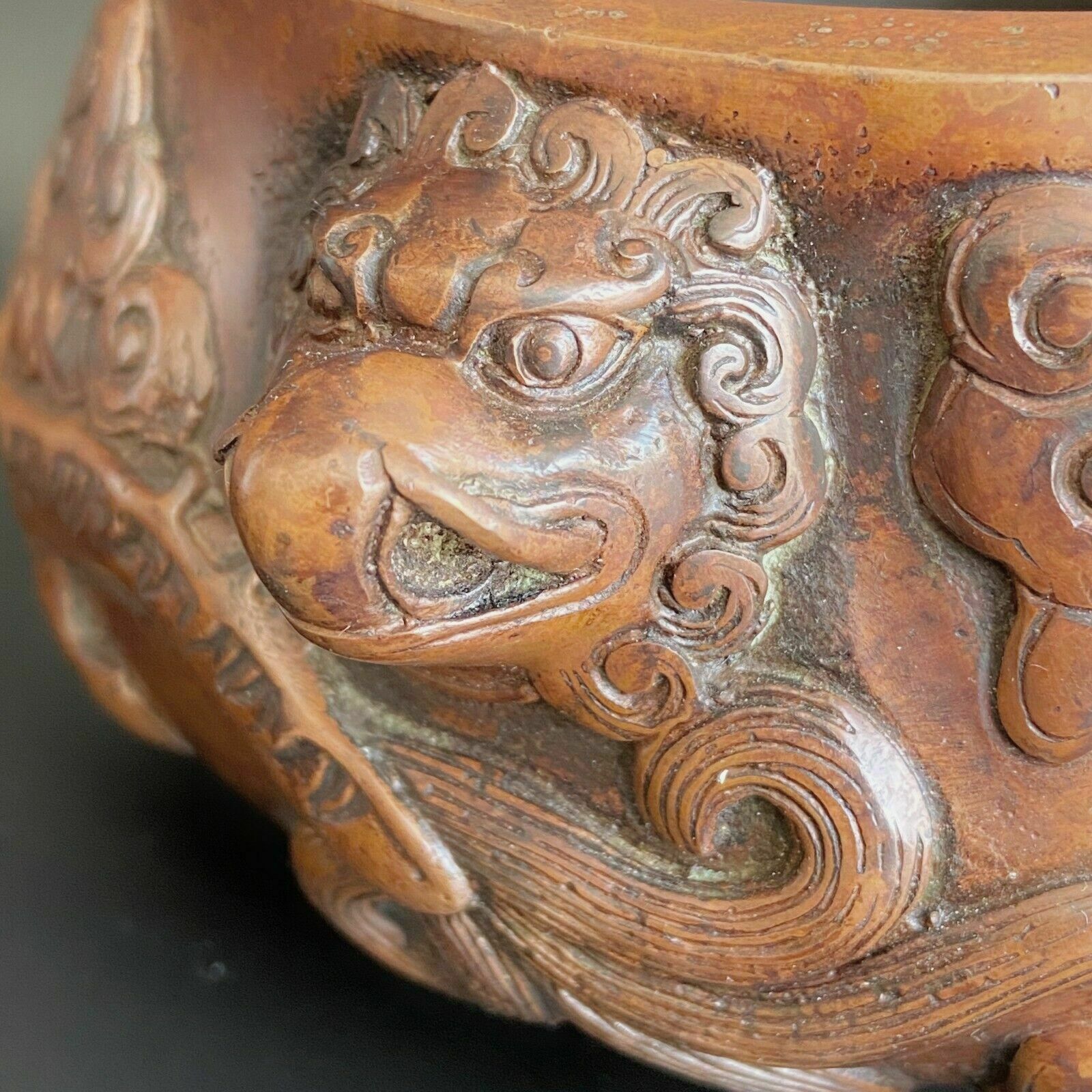 Chinese Bronze Incense Burner Censer Decorated Relief Archaic Dragon And Beast photo vintage