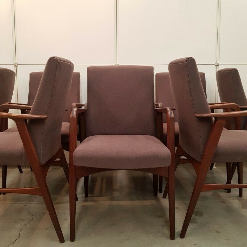 Set Van 8 Deense Teakhouten Fauteuils photo vintage