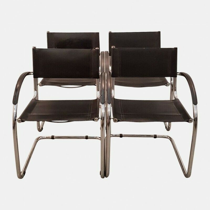 Set Van 4 Zwarte Fauteuils In De Stijl Van Mart Stam Met Gebogen Armleuning