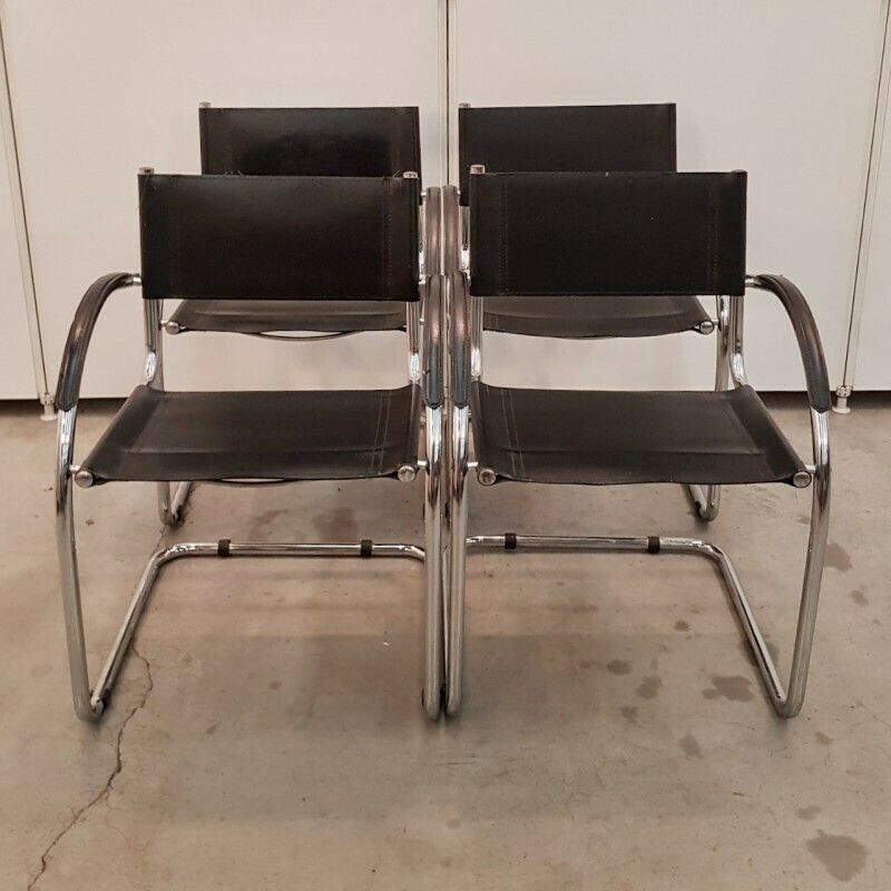 Set Of 4 Black Mart Stam Style Armchairs With Curved Armrest photo vinterior