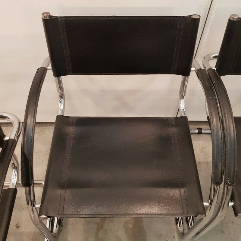 photo for sale Set Of 4 Black Mart Stam Style Armchairs With Curved Armrest