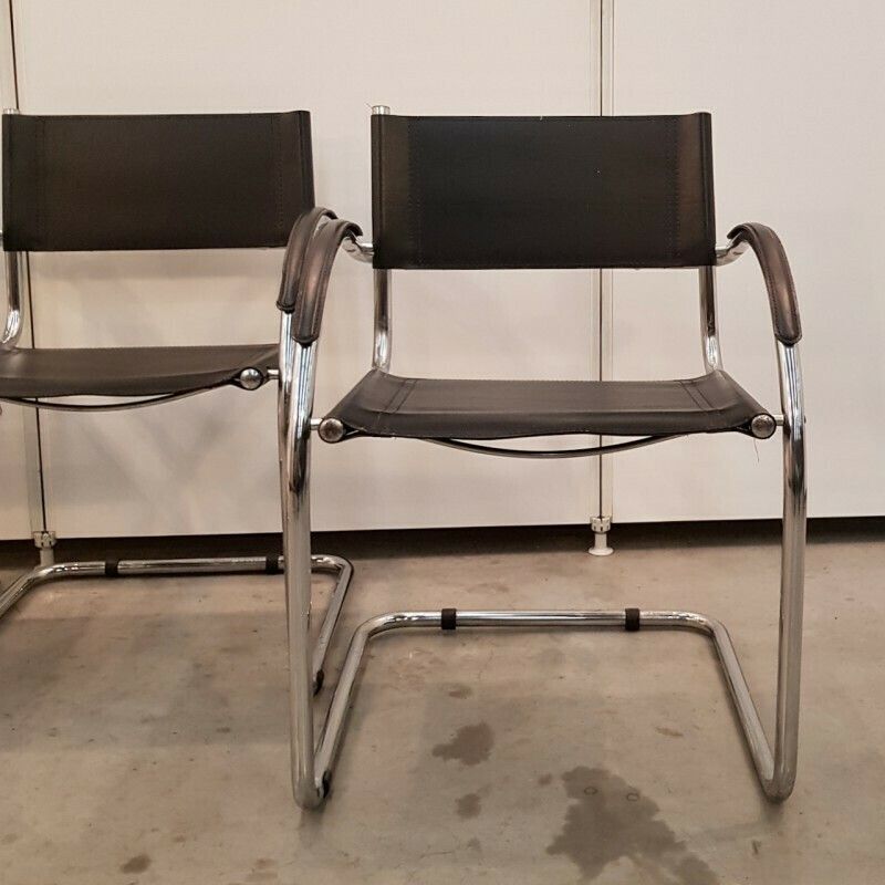 photo buy Set Van 4 Zwarte Fauteuils In De Stijl Van Mart Stam Met Gebogen Armleuning